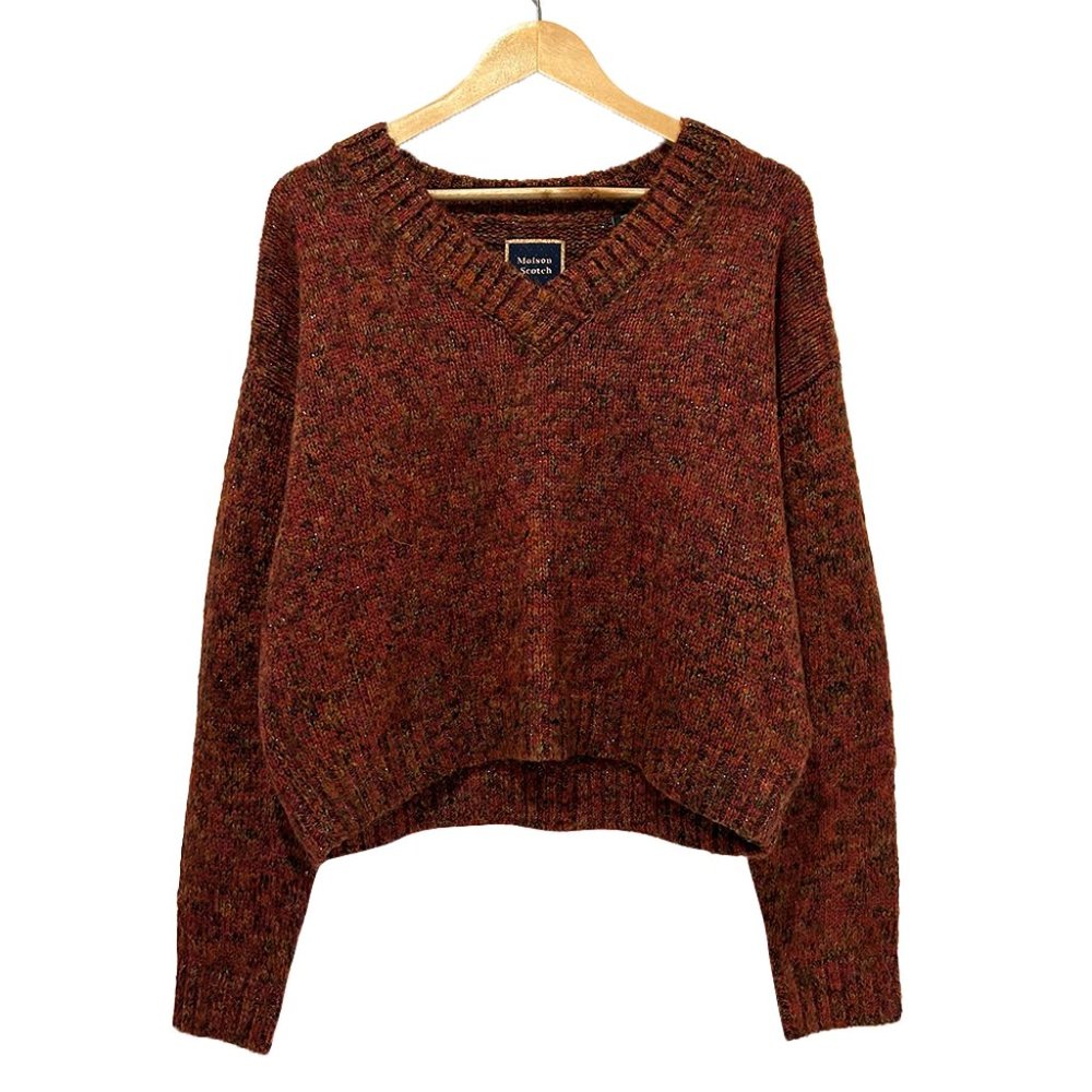 Scotch & Soda Women's Red Crop V-neck Sweater, Small